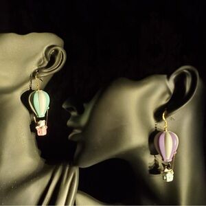 Whimsical Hot Air Balloon Drop Earrings in Mint Green & Lavender